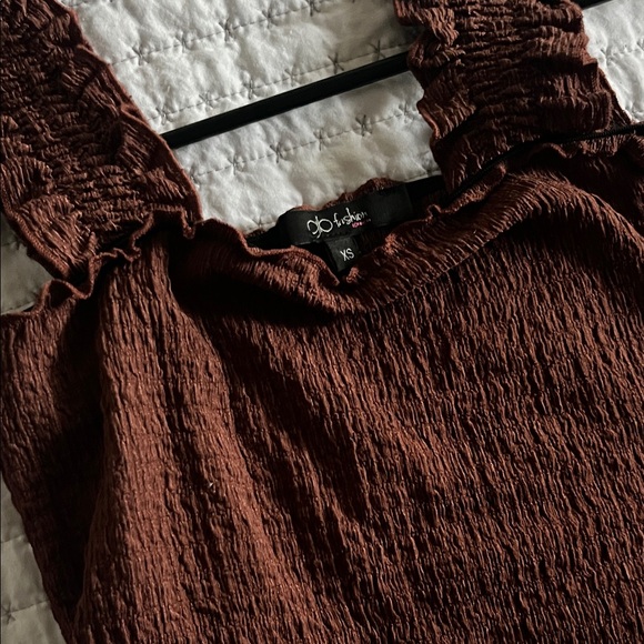 Chic Ruffled Brown Crop Top - Picture 2 of 3